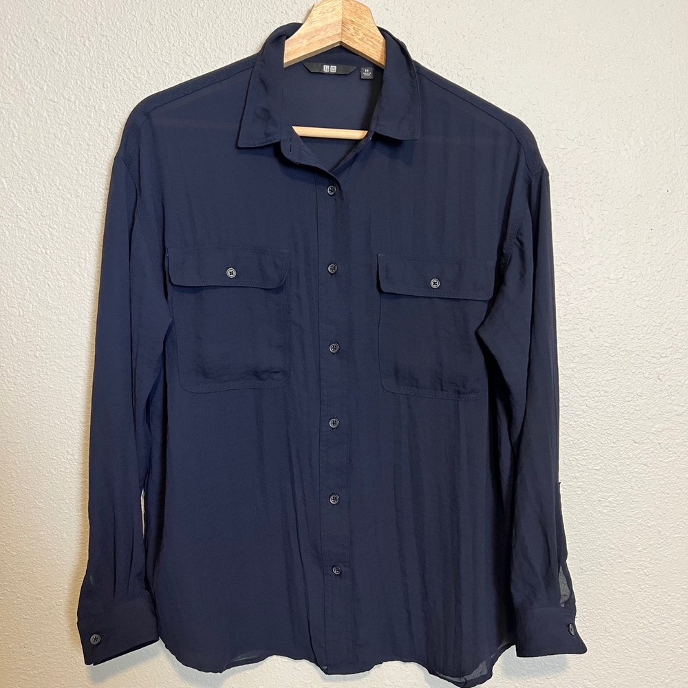 Uniqlo‎ Navy Blue Long Sleeve Button Up Shirt With Pockets Size XS